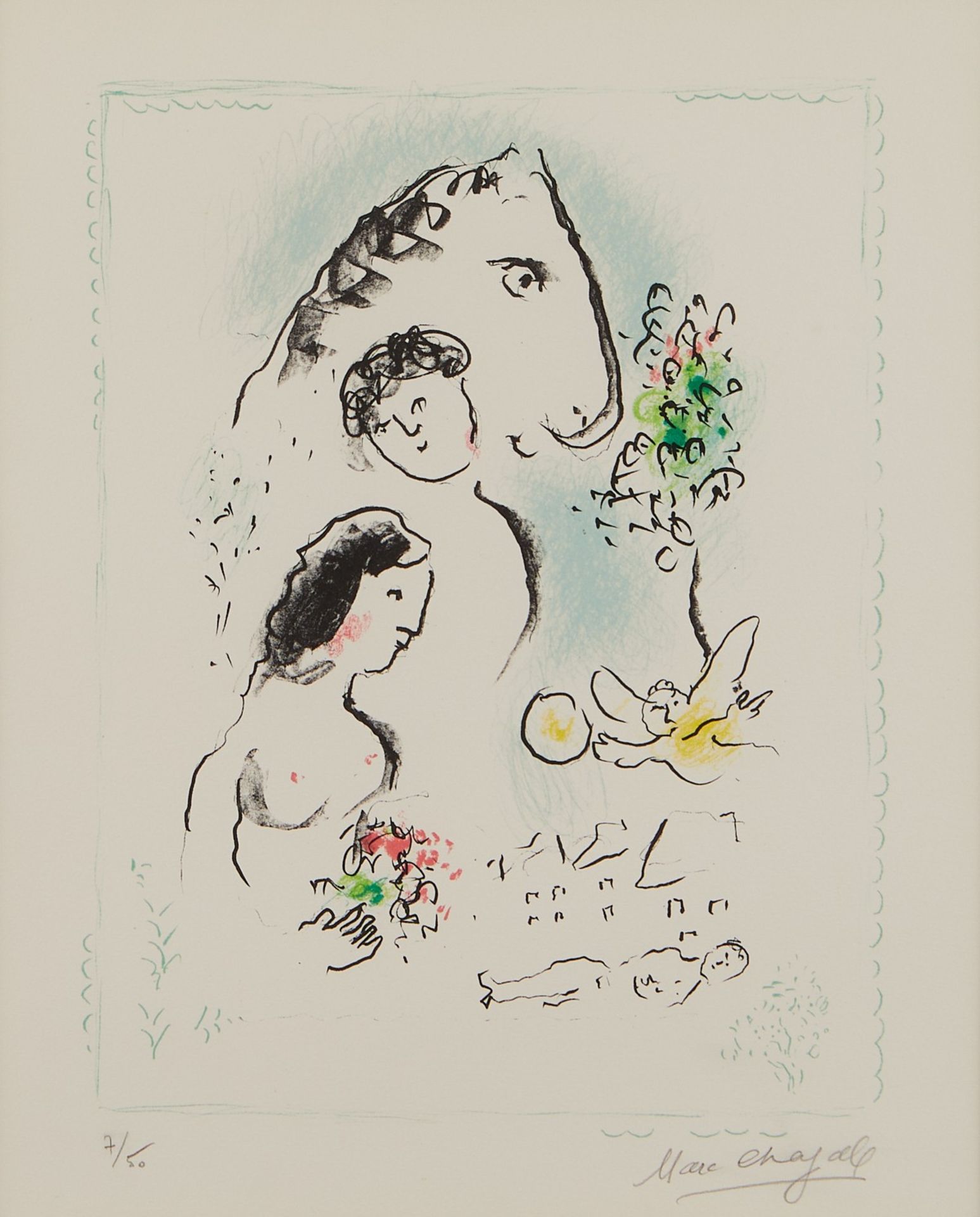 Marc Chagall "Les Amoreux" Lithograph 1981