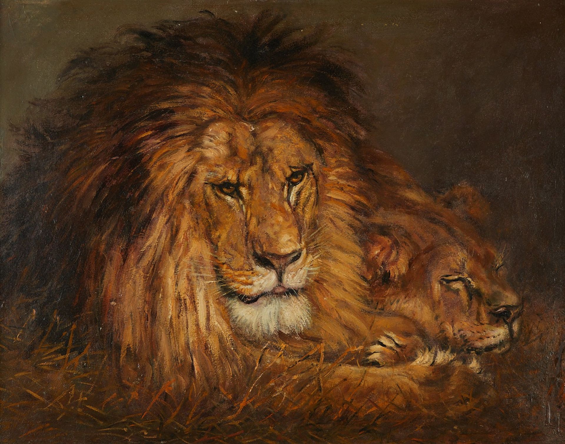 Geza Vastagh Lion and Lioness Painting - Bild 3 aus 10