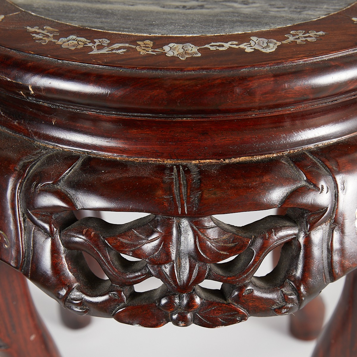 Chinese Export Hardwood Stool w/ Marble Insert - Image 7 of 10