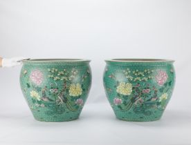 Pr Large Chinese Famille Rose Porcelain Planters