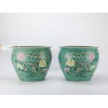 Pr Large Chinese Famille Rose Porcelain Planters