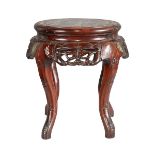 Chinese Export Hardwood Stool w/ Marble Insert