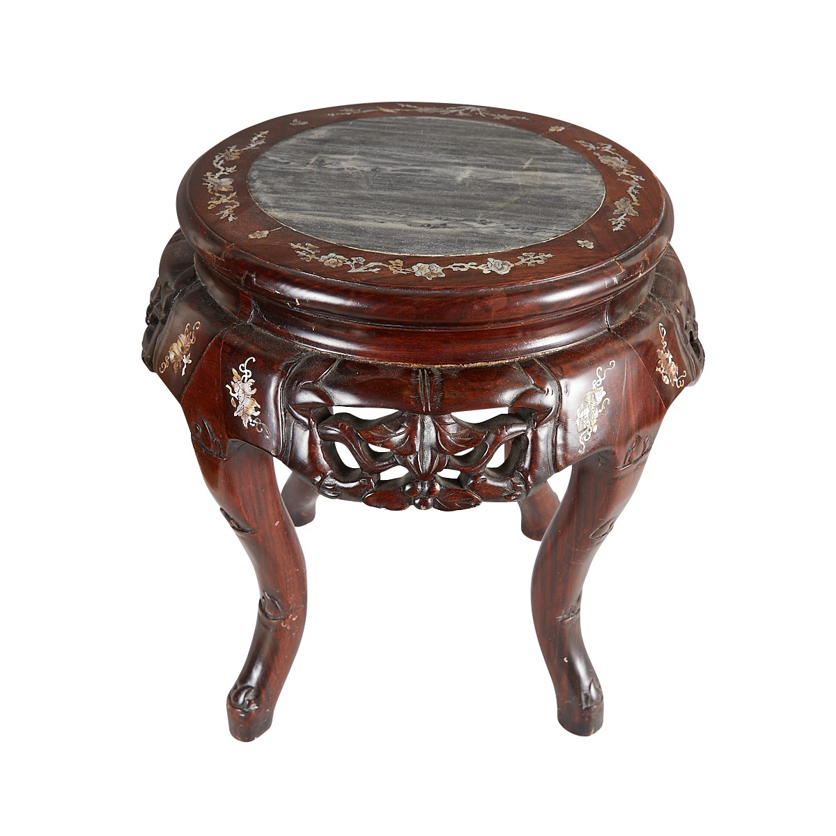 Chinese Export Hardwood Stool w/ Marble Insert - Image 6 of 10