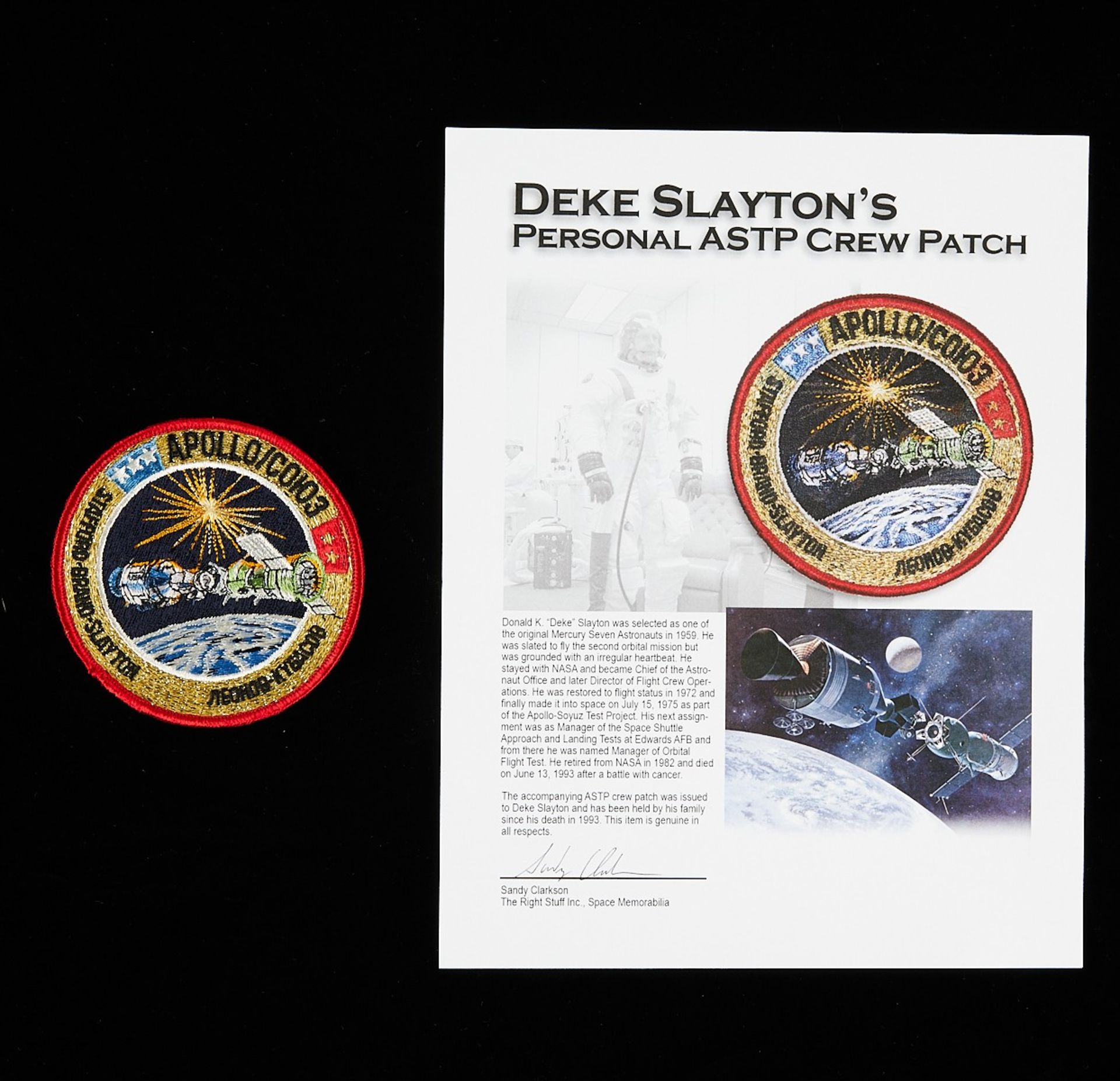 Deke Slayton's NASA ASTP Cloth Crew Patch - Bild 2 aus 5