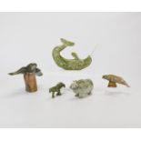 5 Inuit Carved Green Stone Animal Figurines