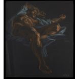 Paul Cadmus Reclining Nude Crayon on Black Paper