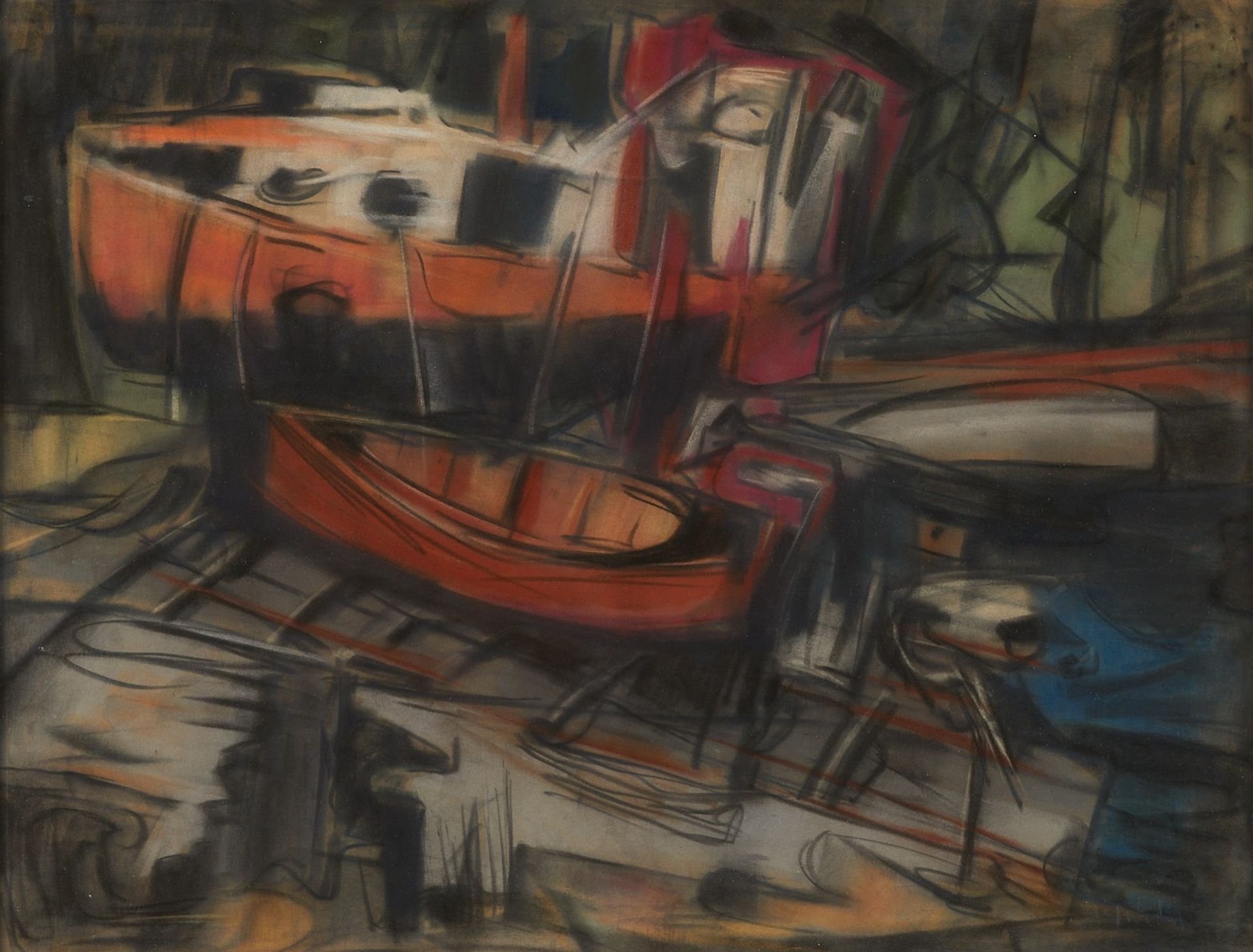 Elof Wedin "Dry Dock" Pastel on Paper 1950