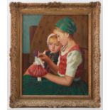 Oscar Glatz Oil on Canvas of Two Girls