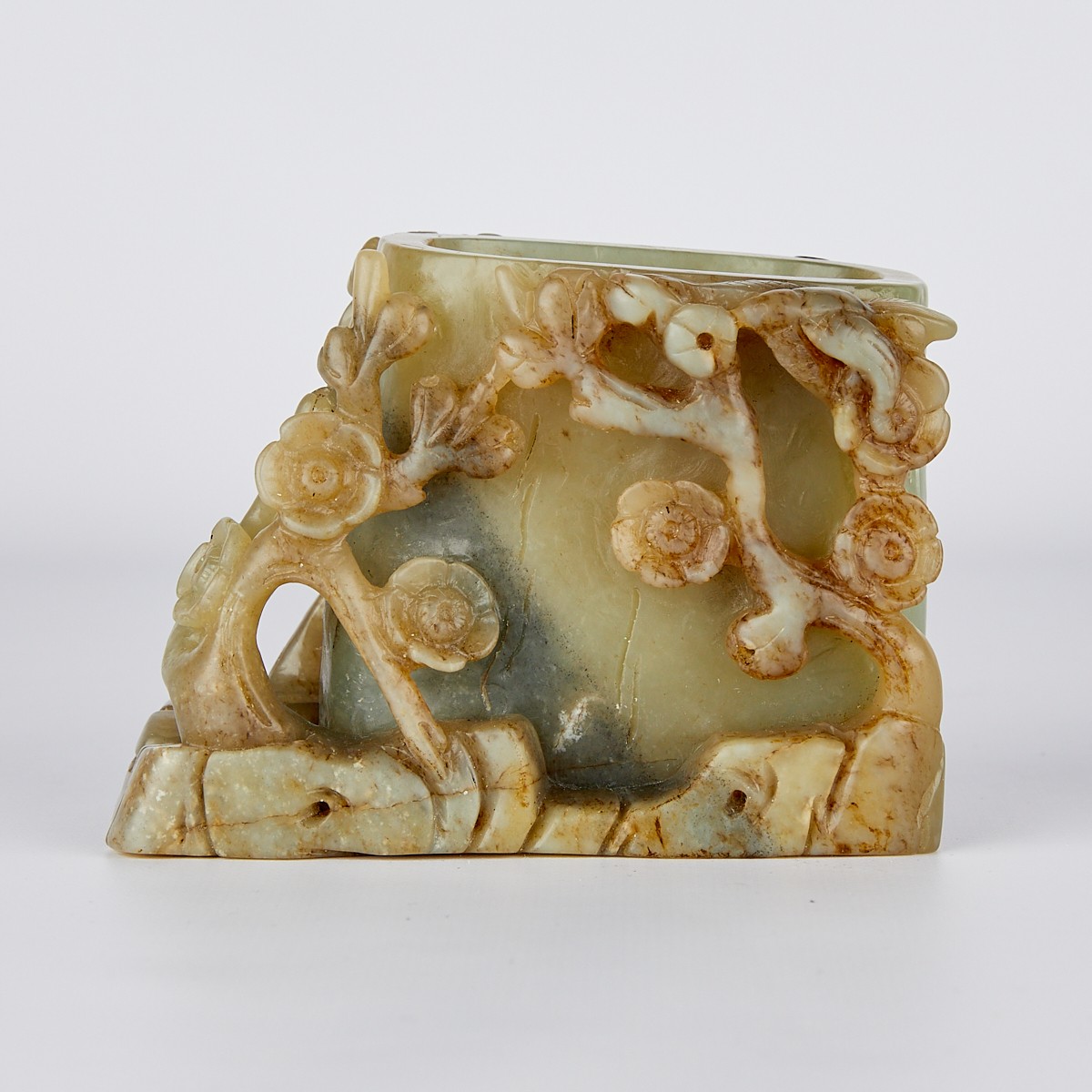 Chinese Jade Flower Pot w/ Prunus & Magpie - Image 3 of 10