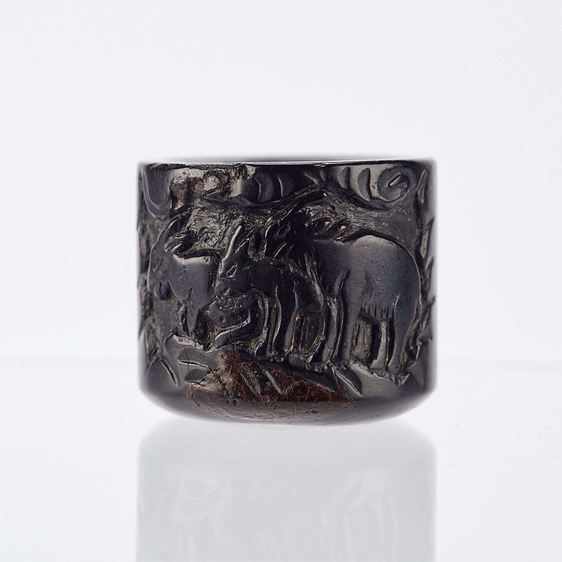 Chinese Carved Wood Archery Ring w/ Rams - Image 2 of 6