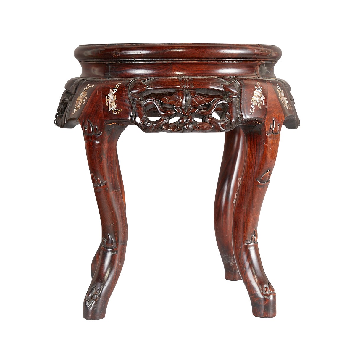 Chinese Export Hardwood Stool w/ Marble Insert - Image 5 of 10