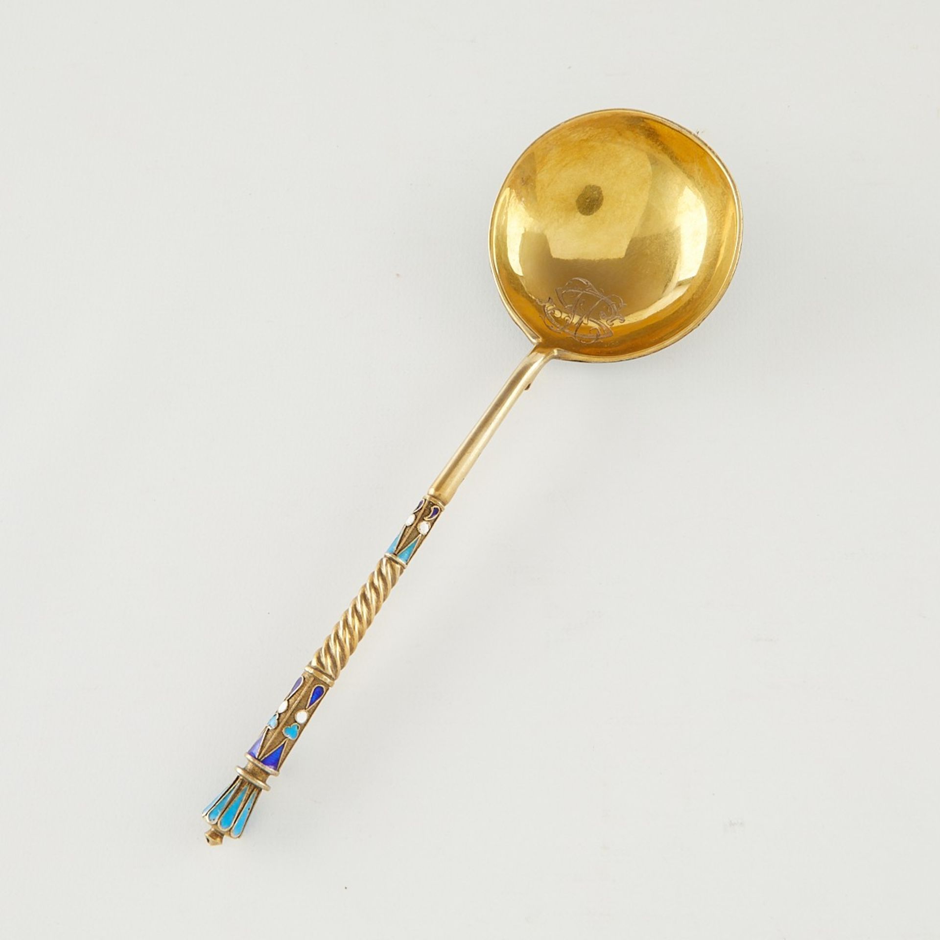 Russian Enamel Serving Spoon and Vodka Glass - Image 3 of 14