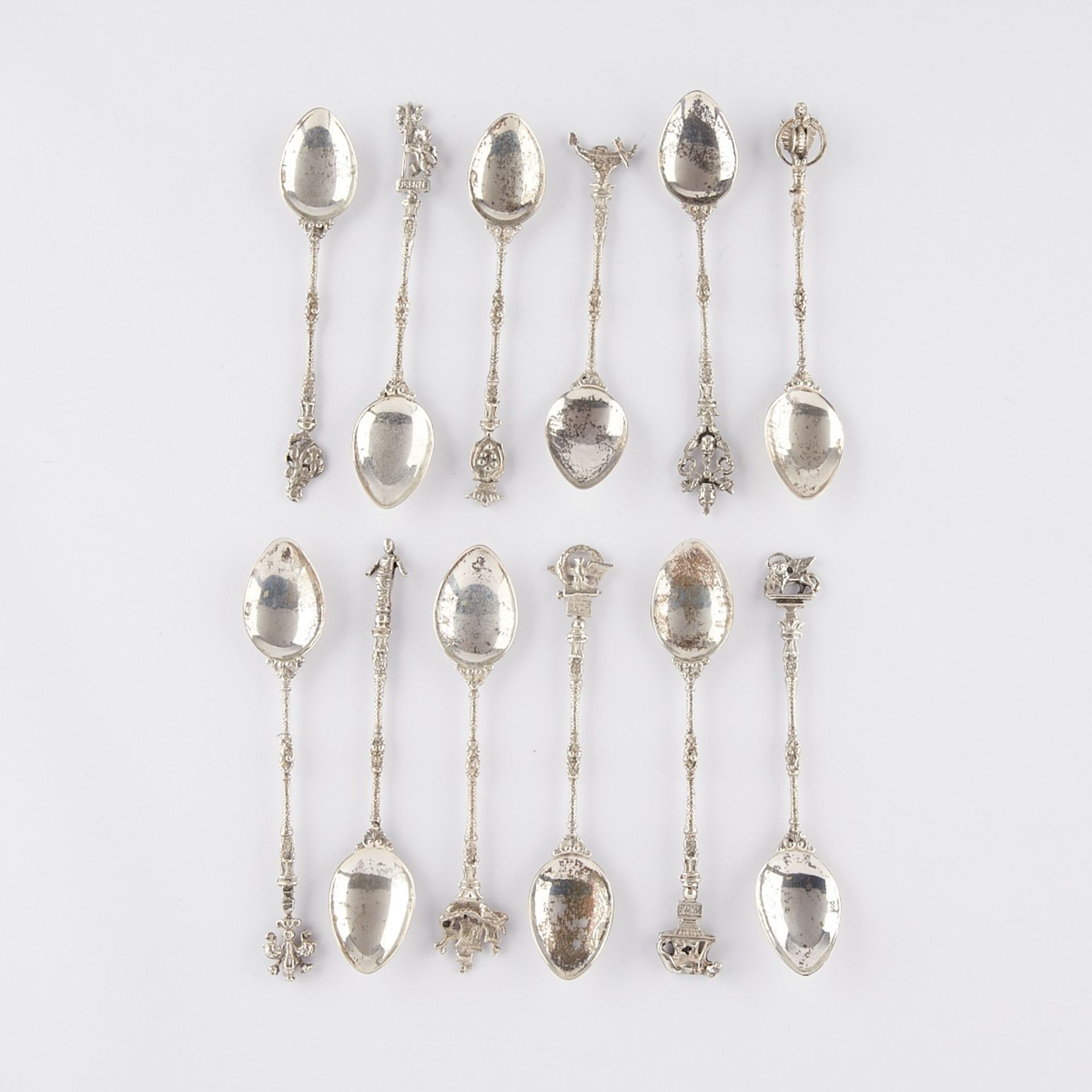 Group of 12 Italian 800 Silver Souvenir Spoons