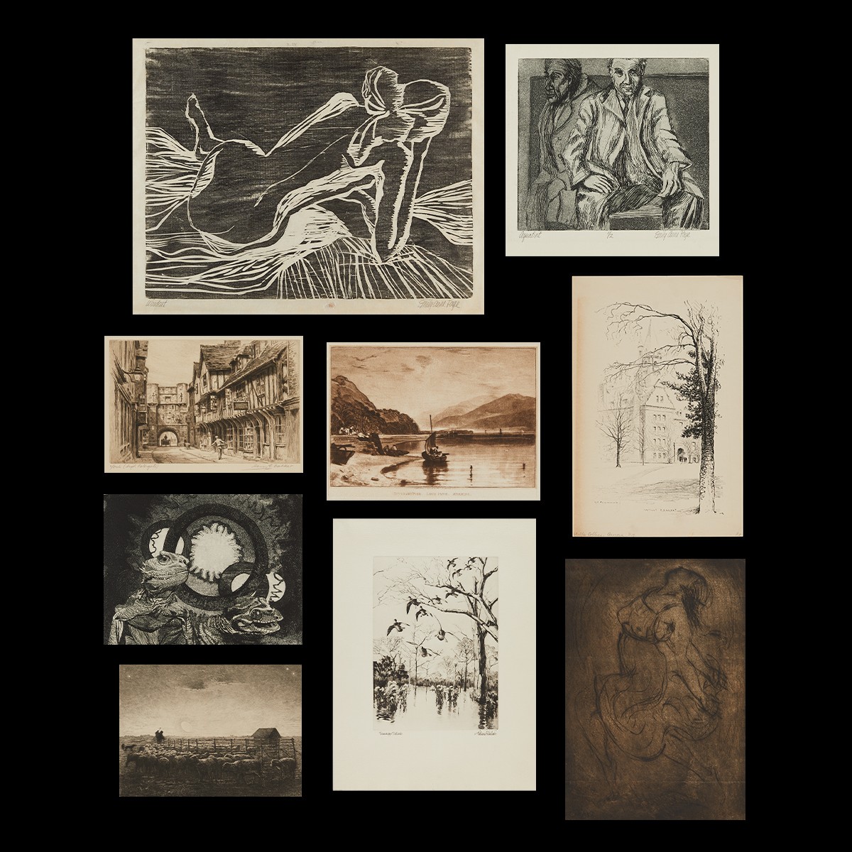 Group of 9 Miscellaneous Etchings