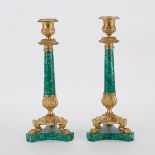 Pair of Malachite & Brass Candlesticks