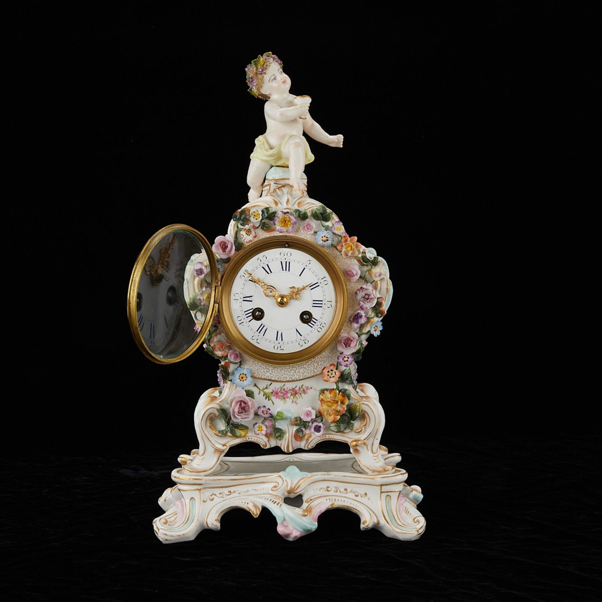 Dresden Porcelain Clock w/ Baby & Flowers - Image 6 of 14