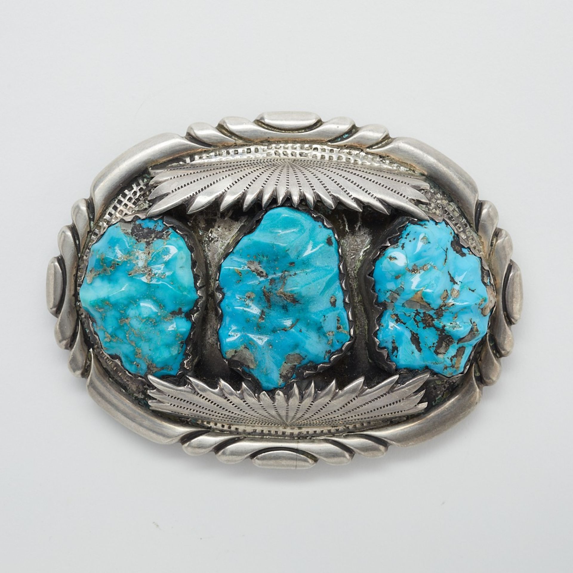 Zuni Southwest Sterling & Turquoise Belt Buckle - Image 2 of 6