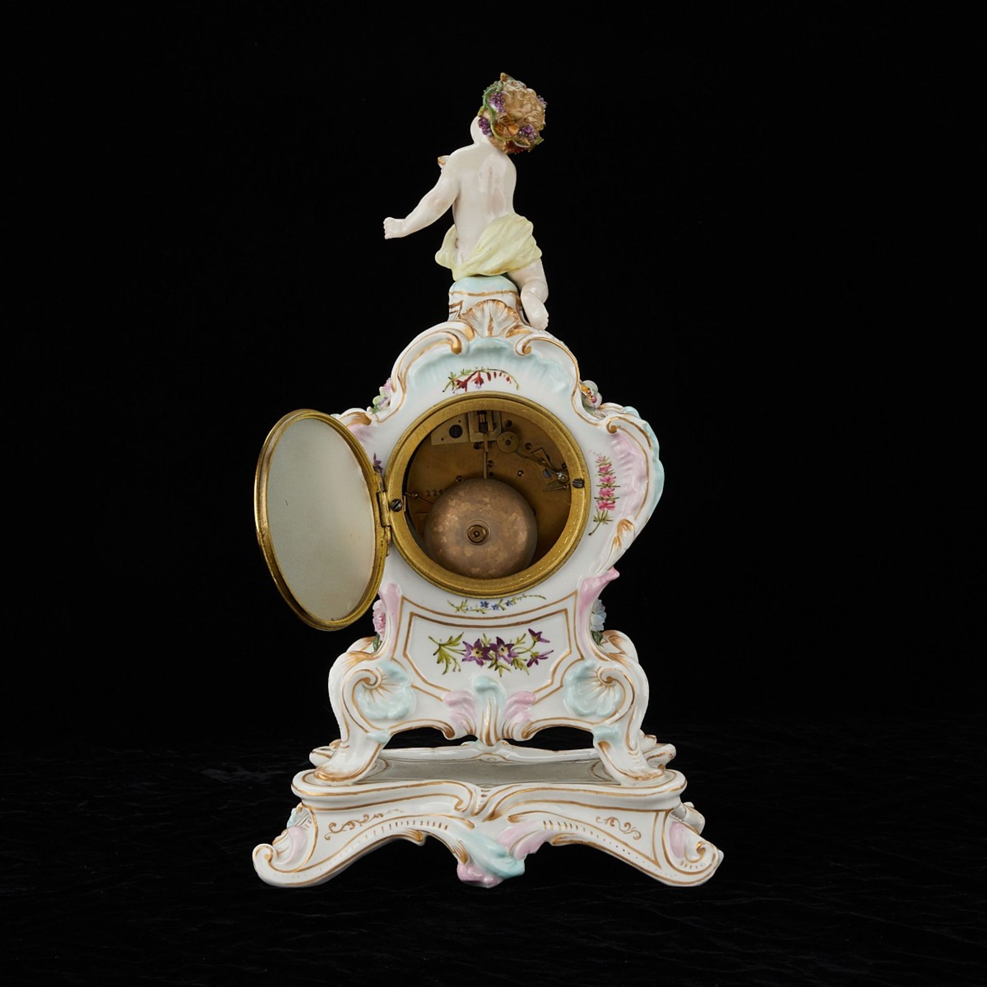 Dresden Porcelain Clock w/ Baby & Flowers - Image 7 of 14