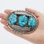 Zuni Southwest Sterling & Turquoise Belt Buckle