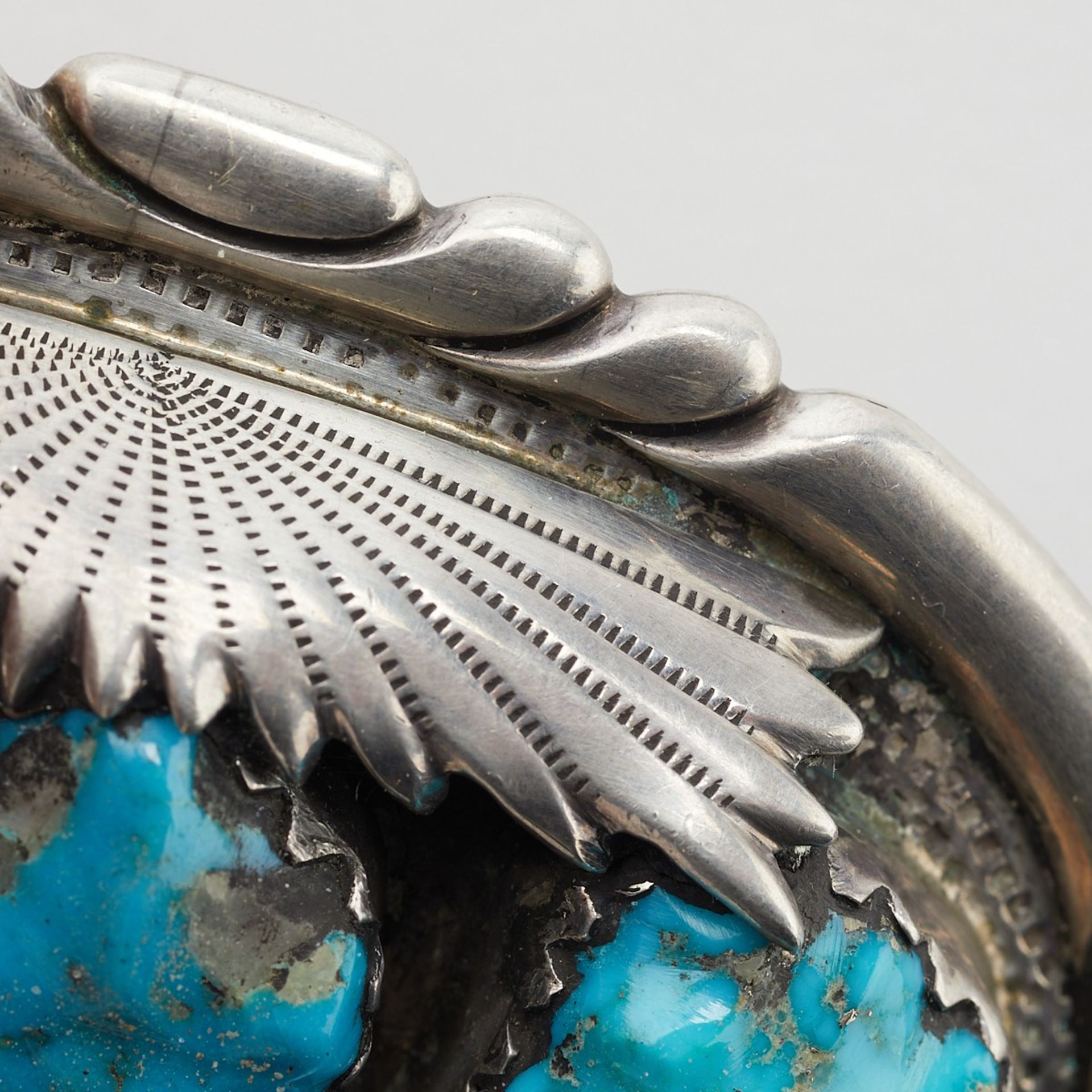 Zuni Southwest Sterling & Turquoise Belt Buckle - Image 6 of 6