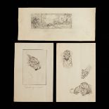 3 Edward Brewer Graphite Sketches Big Cats & Wagon