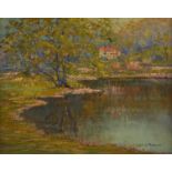 Carl Rawson House by Pond Oil Painting