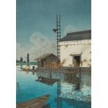 Hasui Kawase "Rain at Ushibori" Woodblock Print