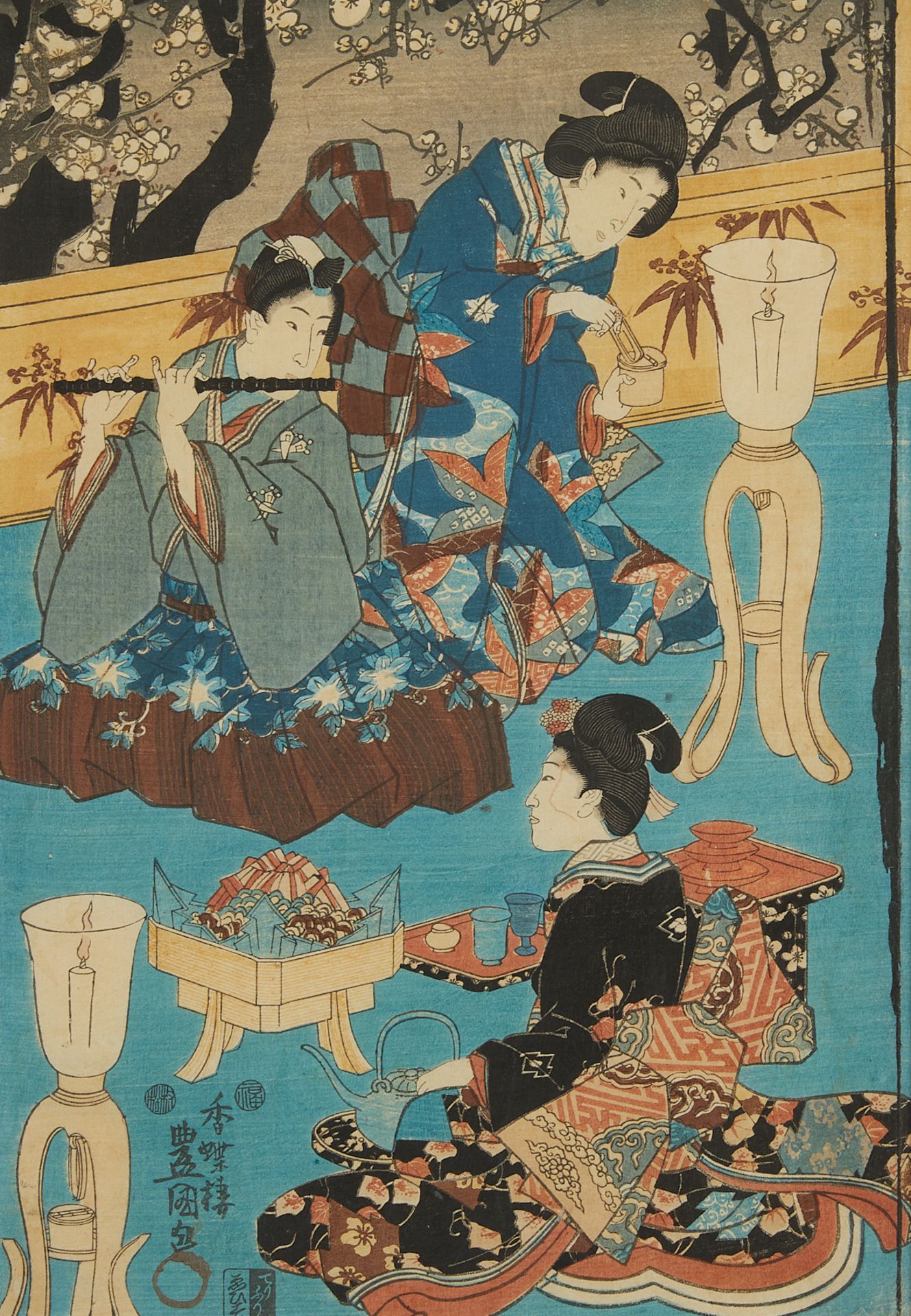 Kunisada Spring Evening Music Ukiyo-e Woodblock