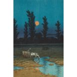 Hasui Kawase "Evening Moon at Nakanoshima" Print