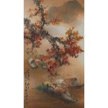 Henry Yu-Kee Woo "Autumn River" Watercolor on Silk