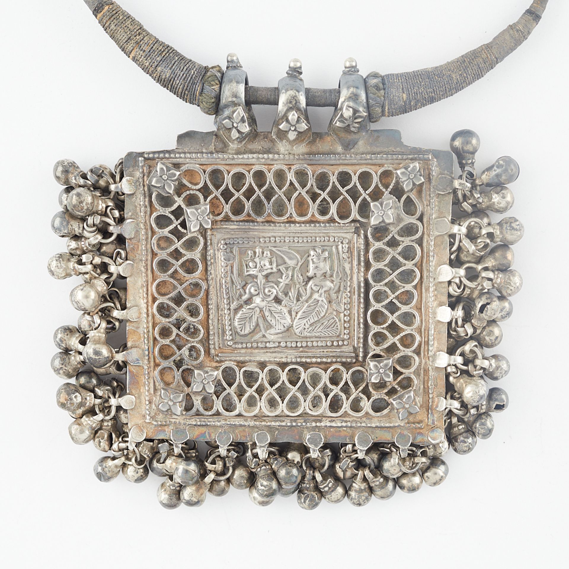 Indian Hindu Silver Pendant Necklace - Image 2 of 4