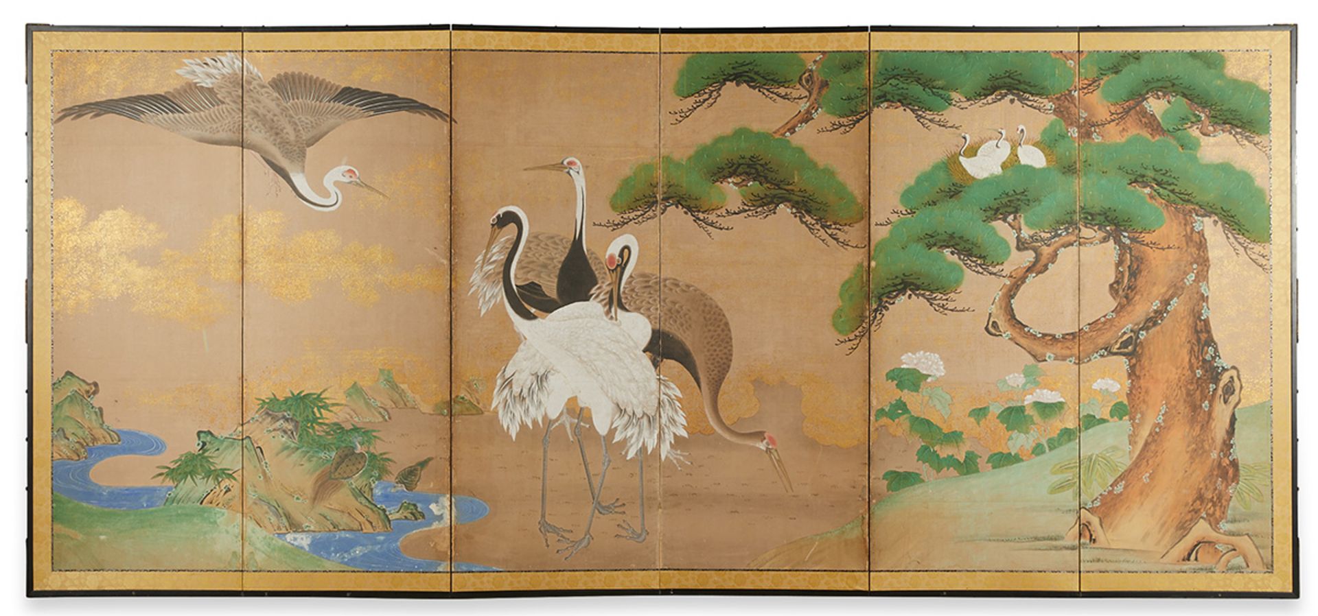 Japanese 6-Panel Floor Screen w/ Cranes - Bild 2 aus 14