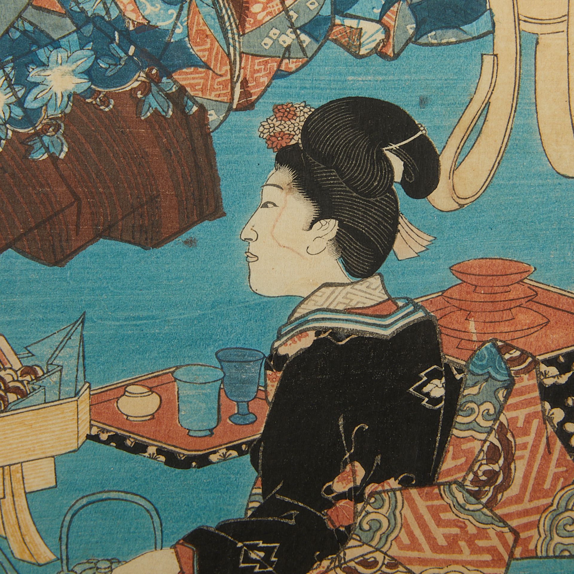 Kunisada Spring Evening Music Ukiyo-e Woodblock - Bild 4 aus 6