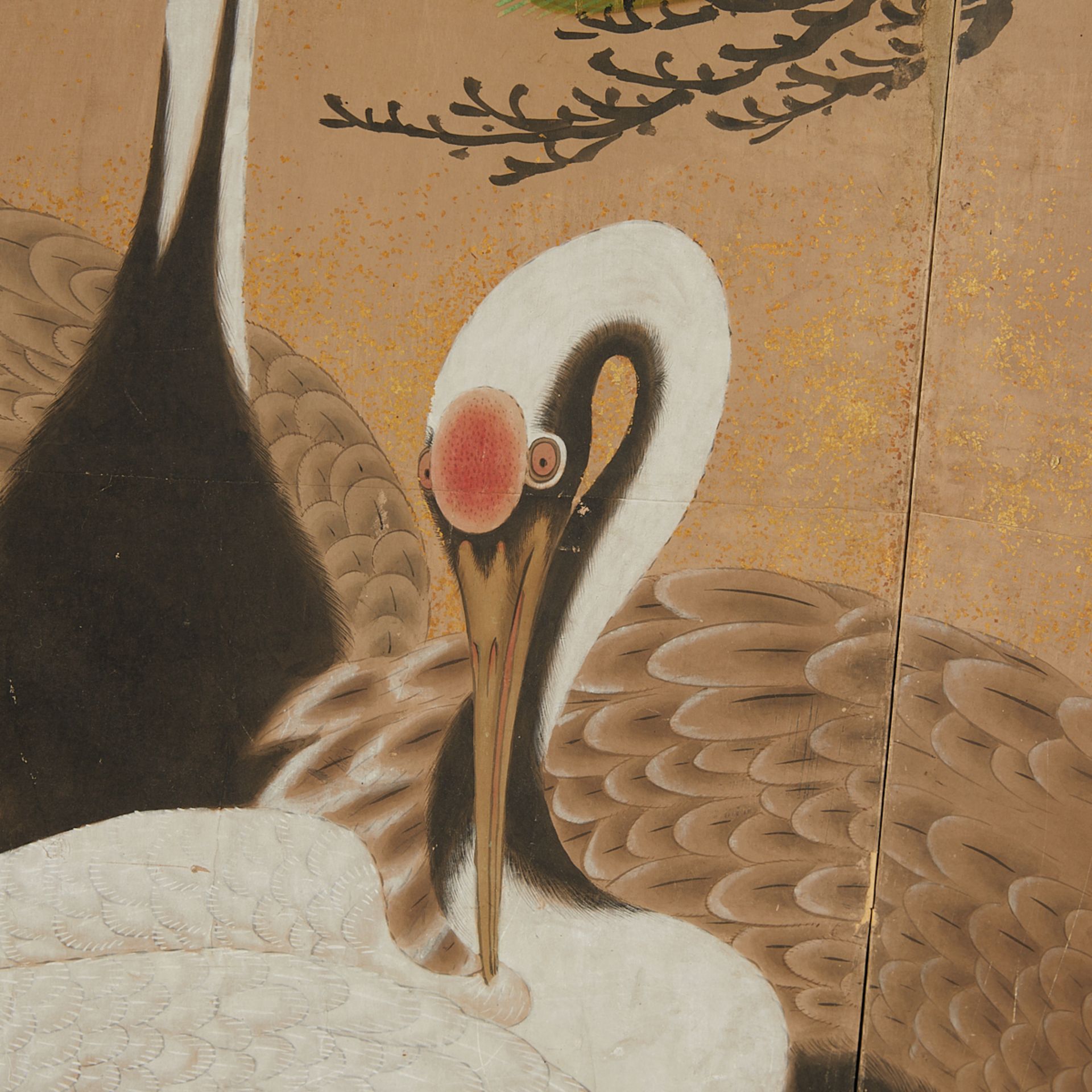 Japanese 6-Panel Floor Screen w/ Cranes - Image 9 of 14