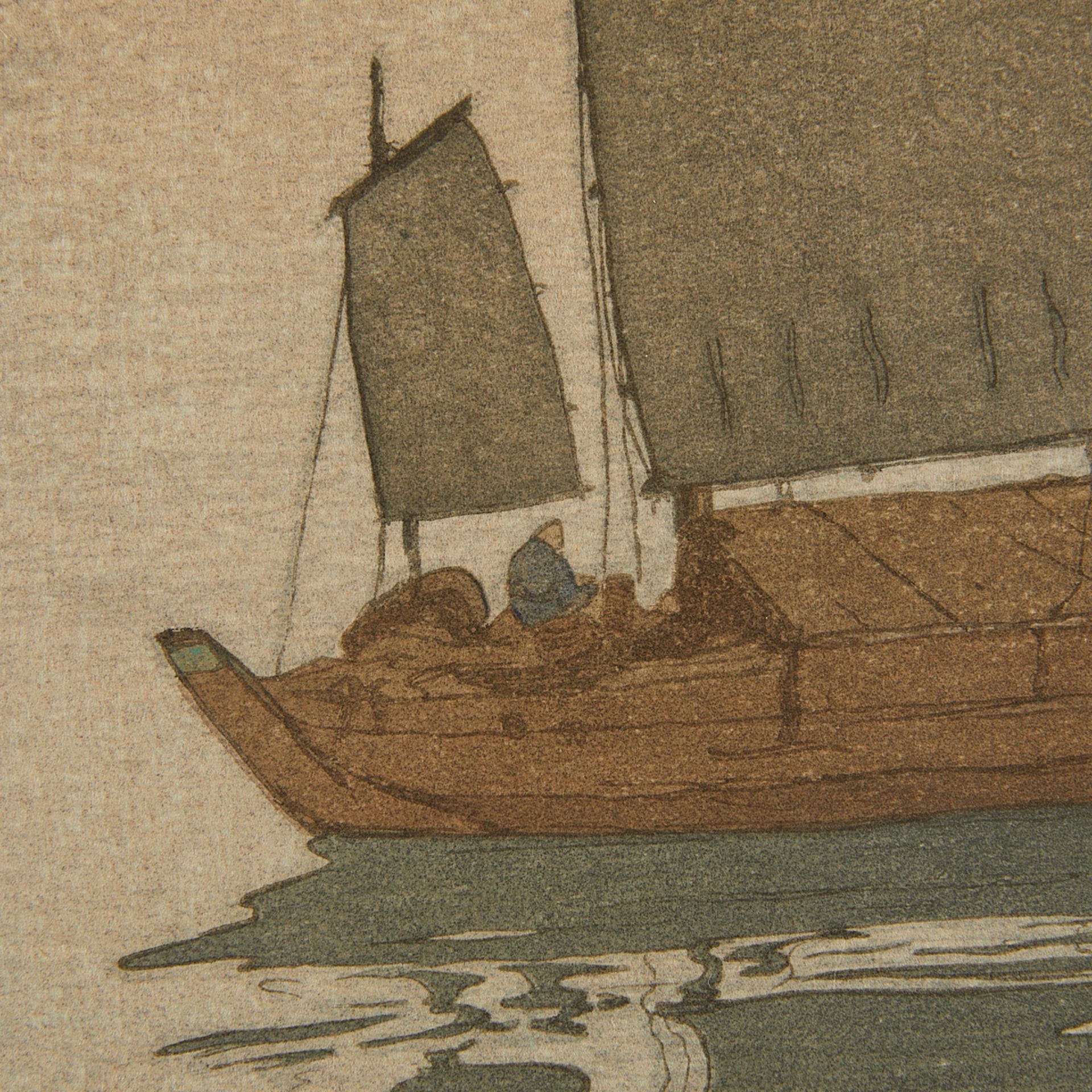 Large Hiroshi Yoshida "Sailing Boats, Mist" Jizuri - Bild 10 aus 10