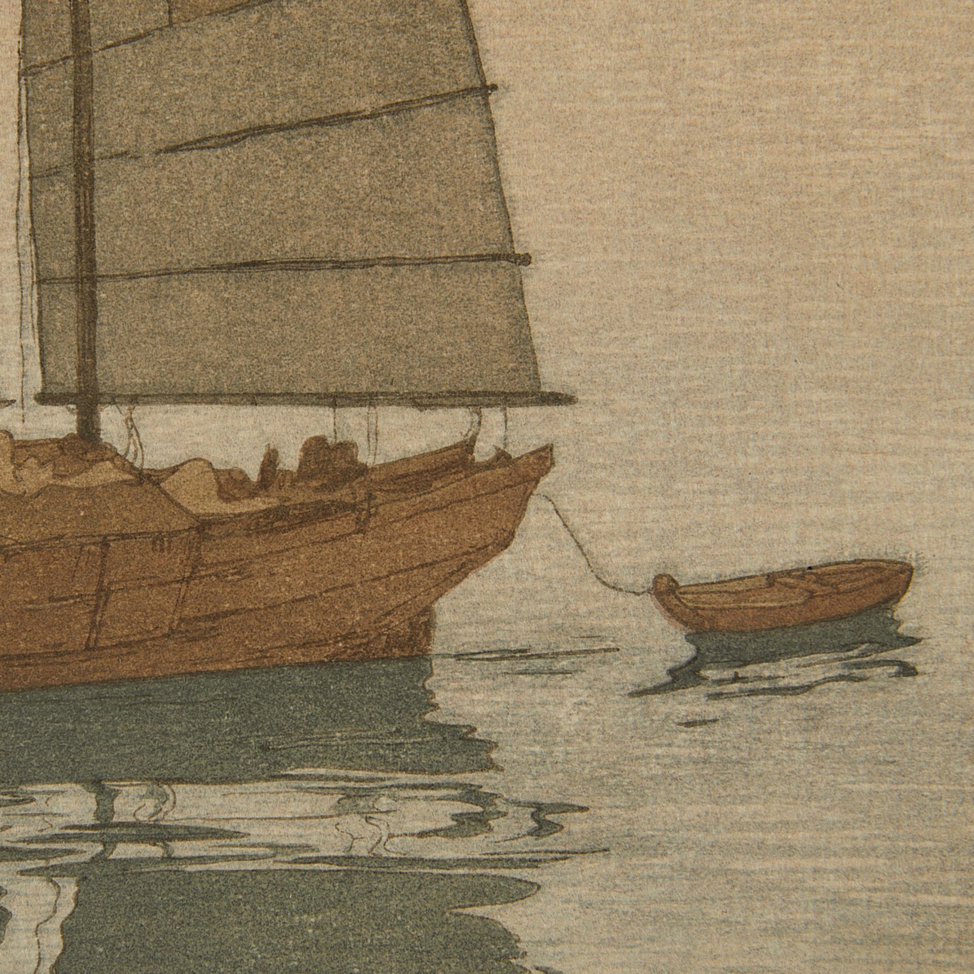Large Hiroshi Yoshida "Sailing Boats, Mist" Jizuri - Bild 9 aus 10