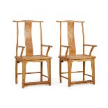 Pair 19th c. Chinese Yolk Back Hardwood Armchairs