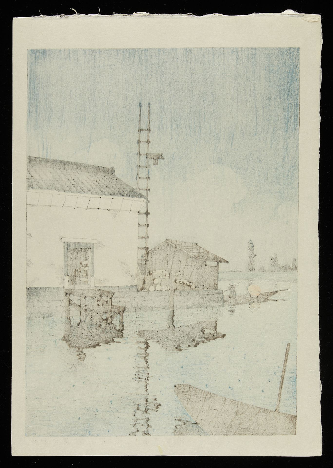 Hasui Kawase "Rain at Ushibori" Woodblock Print - Image 4 of 7