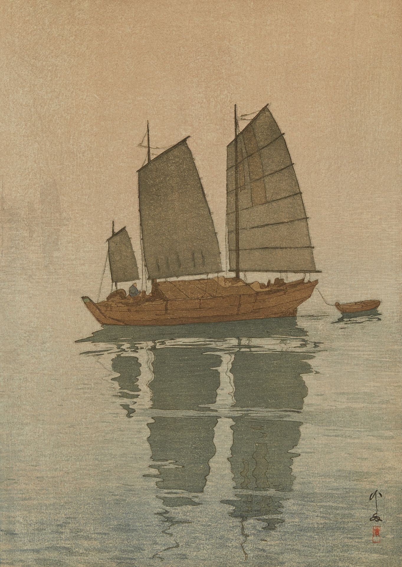 Large Hiroshi Yoshida "Sailing Boats, Mist" Jizuri - Bild 2 aus 10