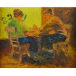 John Costigan Impasto Painting Impasto Men in Cafe