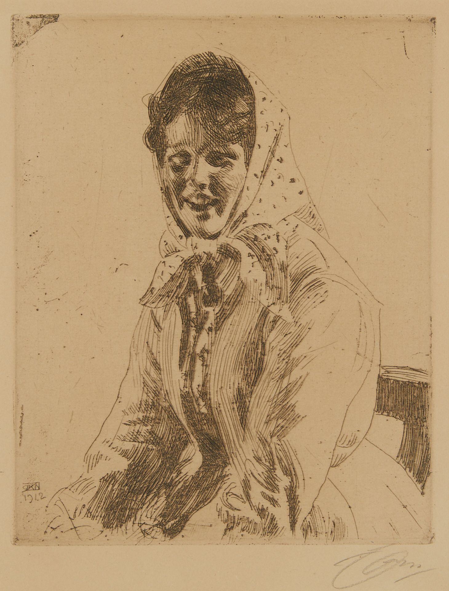 Anders Zorn "Skeri Girl/Skerikulla" Etching 1912