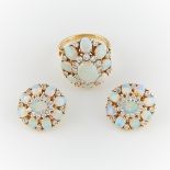 18K Yellow Gold Opal & Diamond Ring & Earrings