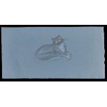 Paul Cadmus Cat Crayon on Blue Paper Sketch