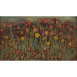 Miniature Tulip Field Oil on Board Painting