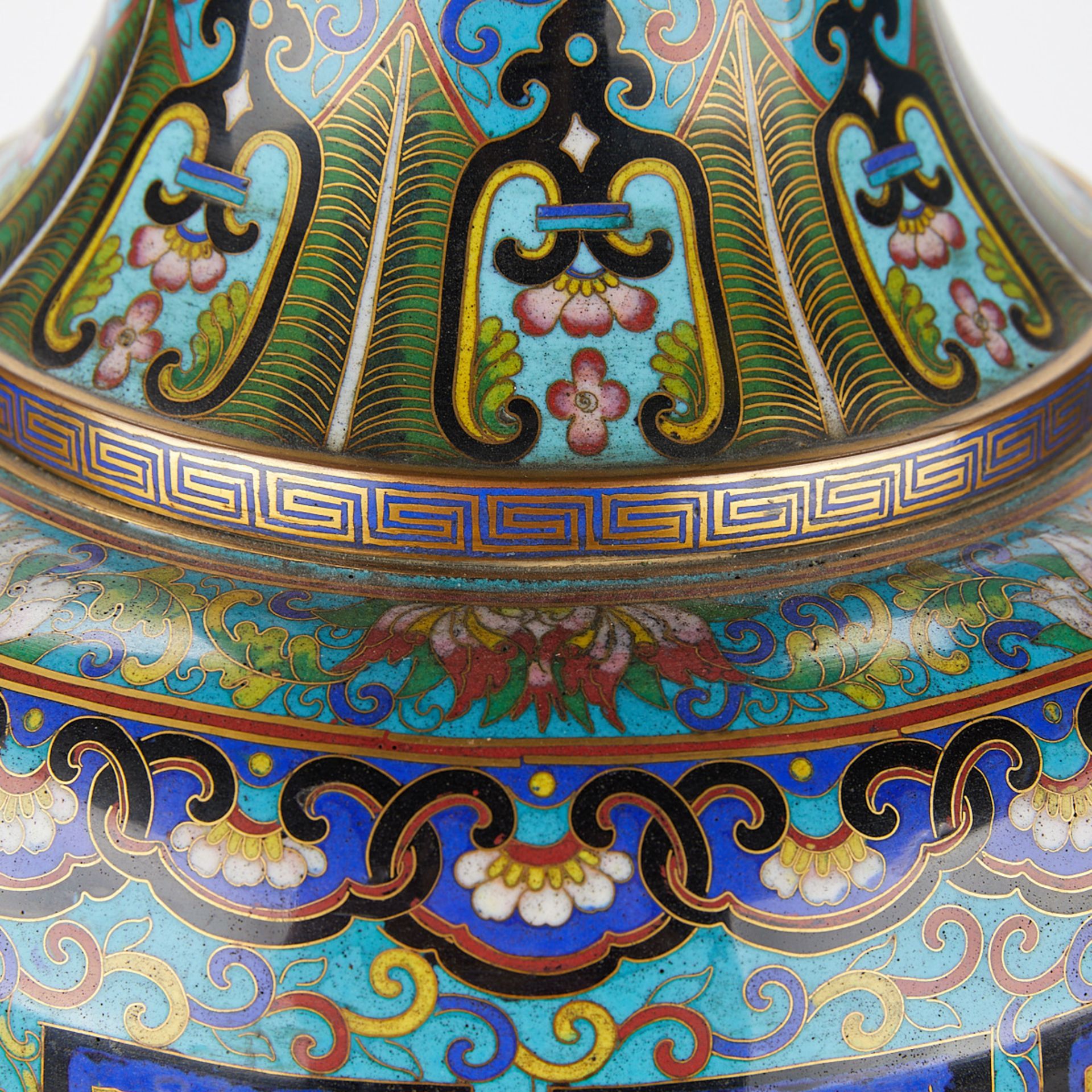 Large Chinese PRC Cloisonne Vase - Bild 8 aus 12