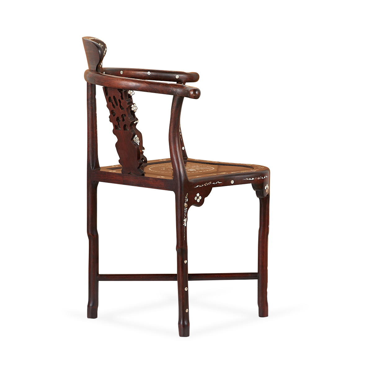 Chinese Rosewood Mother-of-Pearl Corner Chair - Image 6 of 13