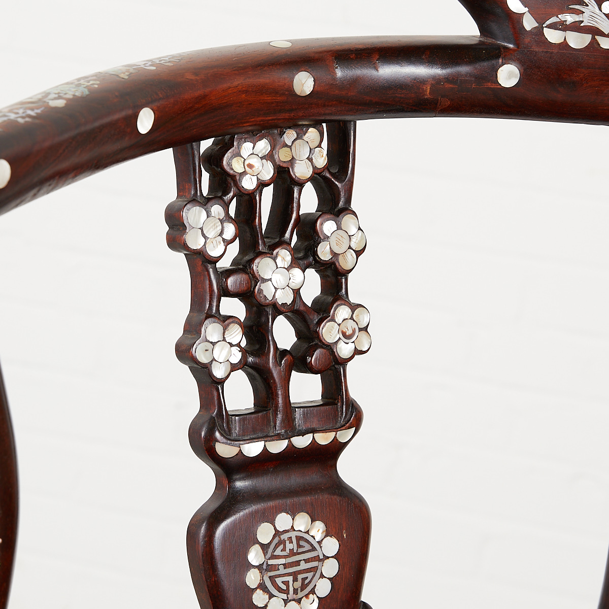 Chinese Rosewood Mother-of-Pearl Corner Chair - Image 12 of 13