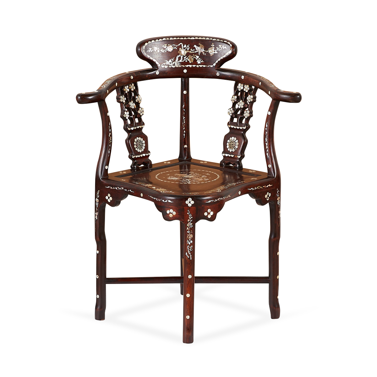 Chinese Rosewood Mother-of-Pearl Corner Chair