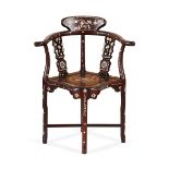 Chinese Rosewood Mother-of-Pearl Corner Chair