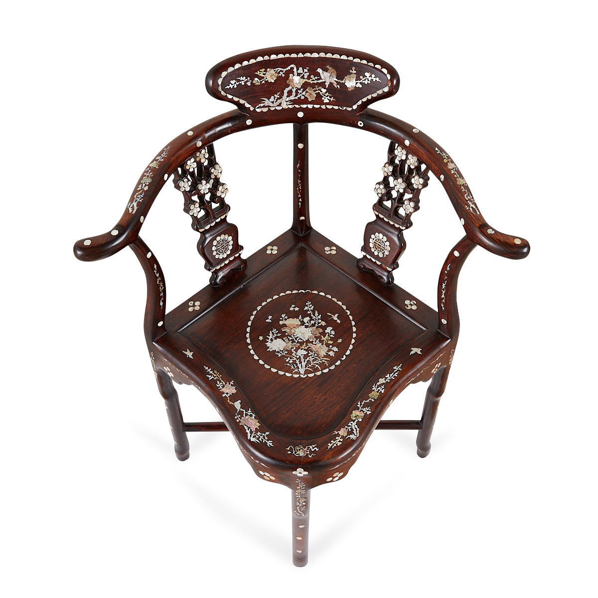Chinese Rosewood Mother-of-Pearl Corner Chair - Image 8 of 13